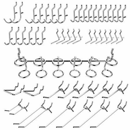 Picture of Wall Control 30-P-3232GV Galvanized Steel Pegboard Pack & Hiltex 53106 Pegboard Hooks Organizer Accessories Set, 50 Piece | Chrome Plated Assortment