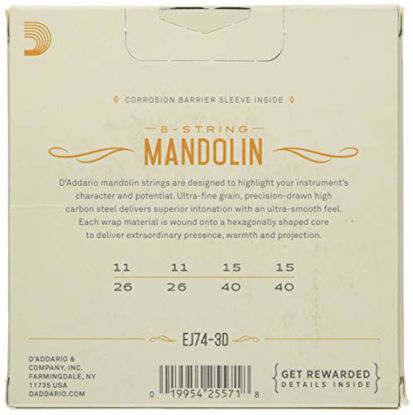 Picture of D'Addario EJ74-3D Mandolin Strings, Phosphor Bronze, Medium, 11-40, 3 Sets
