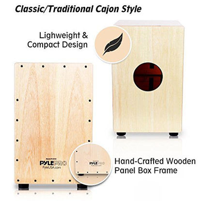 Picture of Pyle String Cajon - Wooden Percussion Box, with Internal Guitar Strings, Full Size