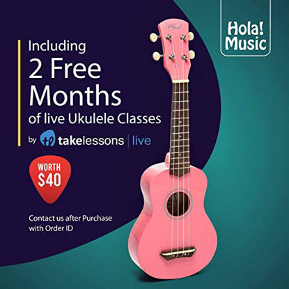 Picture of Hola! Music HM-21PK Soprano Ukulele Bundle with Canvas Tote Bag, Strap and Picks, Color Series, Pink
