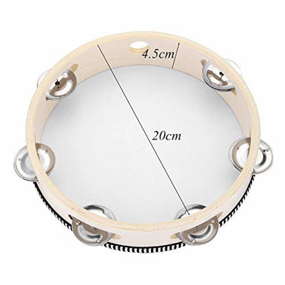 Picture of Tambourine for Church 8 inch Hand Held Drum Bell Birch Metal Jingles Percussion Musical Educational Toy Instrument for KTV Party Kids Games by Musfunny (8 inch)