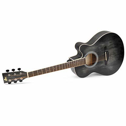 Picture of WINZZ 40 Inches Cutaway Acoustic Guitar Beginner Starter Bundle with Online Lessons, Padded Bag, Stand, Tuner, Pickup, Strap, Picks, Black