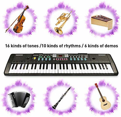 Picture of WOSTOO Keyboard Piano, 61 Key Portable Keyboard with Built- In Speaker, Microphone, Piano Stand, Power Supply Teaching Toy Gift for Kids Boy Girl