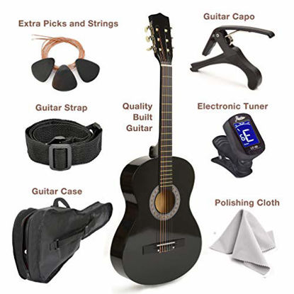 Picture of 38" Wood Guitar With Case and Accessories for Kids/Boys/Girls/Teens/Beginners (38", Black)