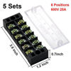 Picture of 10pcs (5 Sets) 6 Positions Dual Row 600V 25A Screw Terminal Strip Blocks with Cover + 400V 25A 6 Positions Pre-Insulated Terminals Barrier Strip (Black & Red) by MILAPEAK