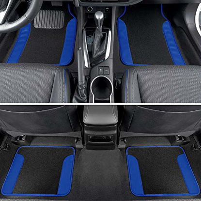 Picture of BDK Blue Carpet Car Floor Mats - Two-Tone Faux Leather Automotive Floor Mats, Included Anti-Slip Features and Built-in Heel Pad, Stylish Floor Mats for Cars Truck Van SUV