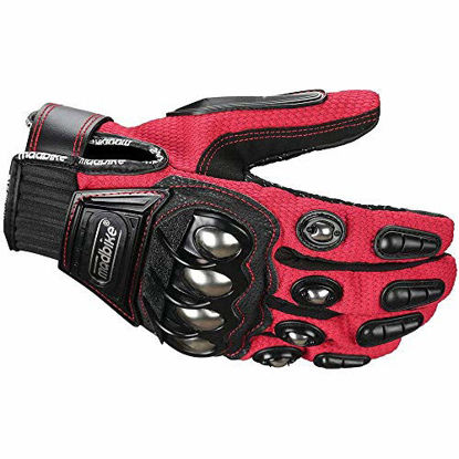 Picture of ILM Alloy Steel Touchscreen Bicycle Motorcycle Motorbike Powersports Racing Gloves (M, RED)