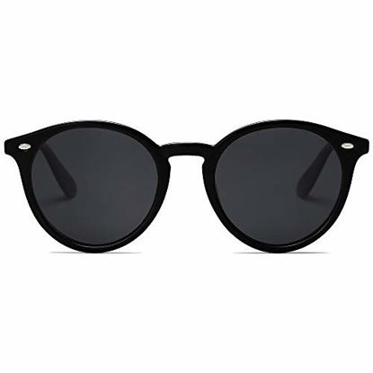Picture of SOJOS Classic Retro Round Polarized Sunglasses UV400 Mirrored Lens SJ2069 ALL ME with Black Frame/Grey Lens with Rivets