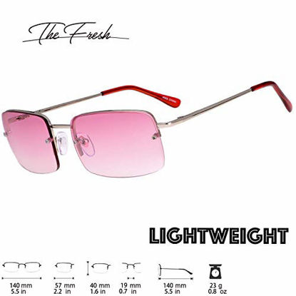 Picture of The Fresh Minimalist Small Rectangular Sunglasses Clear Eyewear Spring Hinge - Gift Box Package (306-Silver, Pink, 57)