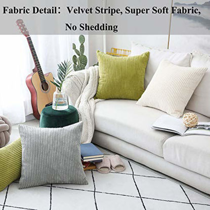 Picture of Home Brilliant Set of 2 Throw Pillow Covers Sofa Pillows Spring Decorative Sets Striped Velvet Floor Pillows, 22 x 22 inch, 55cm, Grass Green