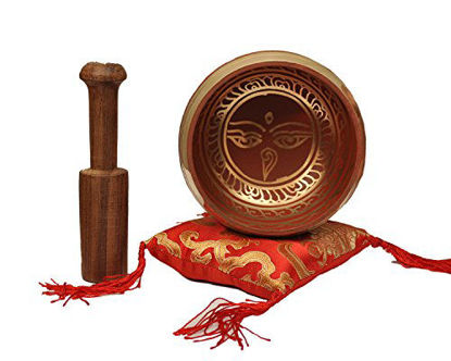 Picture of Tibetan Singing Bowl Set By Dharma Store - With Traditional Design Tibetan Buddhist Prayer Flag - Handmade in Nepal (Red)