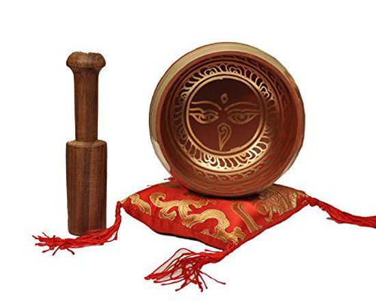 Handmade in Nepal Blue Tibetan Singing Bowl Set By Dharma Store With Traditional Design Tibetan Buddhist Prayer Flag