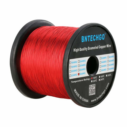 Picture of BNTECHGO 32 AWG Magnet Wire - Enameled Copper Wire - Enameled Magnet Winding Wire - 3.0 lb - 0.0078" Diameter 1 Spool Coil Red Temperature Rating 155 Widely Used for Transformers Inductors