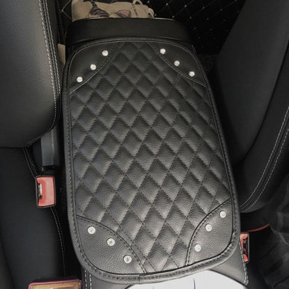 Picture of Forala Auto Center Console Pad PU Leather Car Armrest Seat Box Cover Protector Universal Fit (C-Black-Rhinestone)