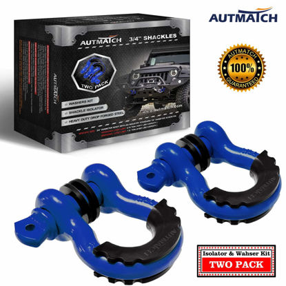 Picture of AUTMATCH Shackles 3/4" D Ring Shackle (2 Pack) 41,887Ib Break Strength with 7/8" Screw Pin and Shackle Isolator & Washers Kit for Tow Strap Winch Off Road Towing Jeep Vehicle Recovery Blue