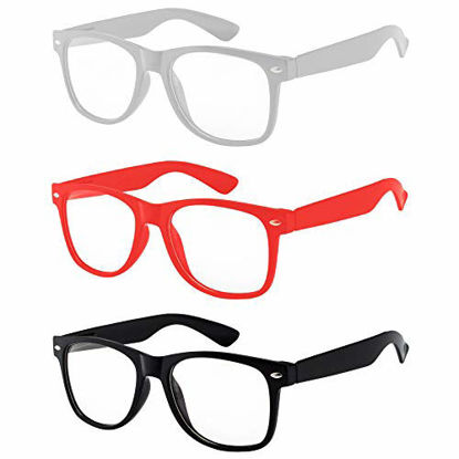 Picture of OWL - 80s Style Glasses for Women and Men - Clear Lens - White + Red + Black (3 Pack)