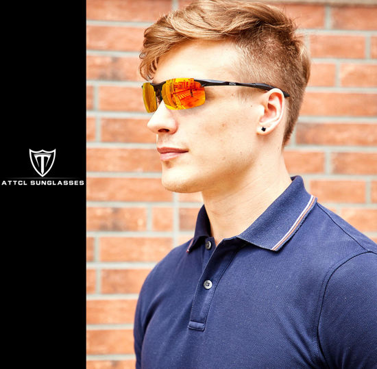Picture of ATTCL Men's HOT Fashion Driving Polarized Sunglasses for Men Al-Mg metal Frame 8177BLACK-RED