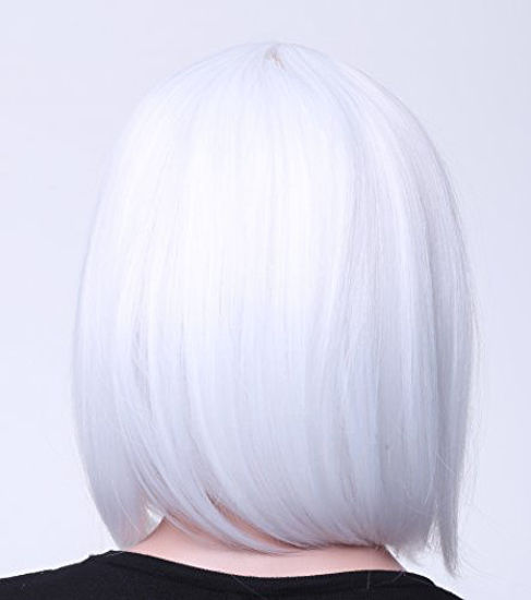 Picture of SWACC 11 Women Short Straight Synthetic Bob Wig Candy color Cosplay Wig Anime Costume hairpiece for Party with Wig Cap (White-12)