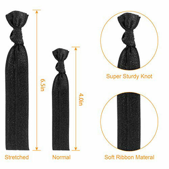 Picture of 79STYLE 100 Pcs Elastic Hair Ties Ribbon Hair Ties Black White Ribbon Ponytail Holders, No Crease No Pull Soft Fabric Yoga Twist Hair Bands Hair Accessories Hand Knotted Fold Over Solid Colors (Black / White)