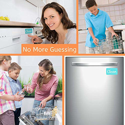 Picture of ENVIX Dishwasher Magnet Clean Dirty Sign Double Sided Magnet Flip with Magnetic Plate Kitchen Dish Washer Reversible Indicator Aqua