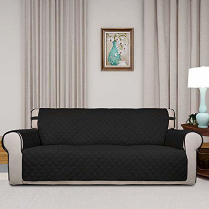 Picture of PureFit Reversible Quilted Sofa Cover, Water Resistant Slipcover Furniture Protector, Washable Couch Cover with Non Slip Foam and Elastic Straps for Kids, Dogs, Pets (Oversized Sofa, Black/Beige)