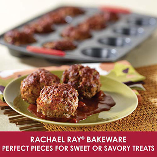 12 Cup Nonstick Bakeware 12-Cup Muffin Tin With Grips / Nonstick 12-Cup Cupcake Tin With Grips Rachael Ray Yum-o Gray with Red Grips 