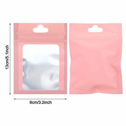 Picture of 100 Pieces Resealable Mylar Ziplock Food Storage Bags with Clear Window Coffee Beans Packaging Pouch for Food Self Sealing Storage Supplies (Pink, 3.1 x 5.1 Inch)