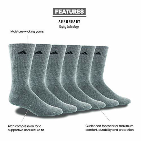 Picture of adidas Men's Athletic Cushioned Crew Socks (6-Pair), Heather Grey/Black, Large, (Shoe Size 6-12)