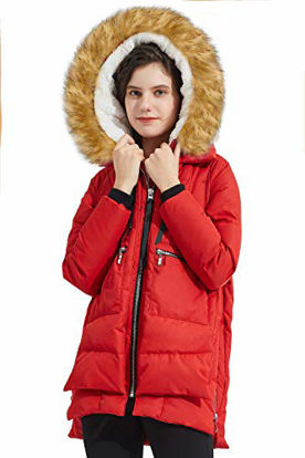Picture of Orolay Women's Thickened Down Jacket Winter Hooded Coat with Faux Fur Trim Redfur L