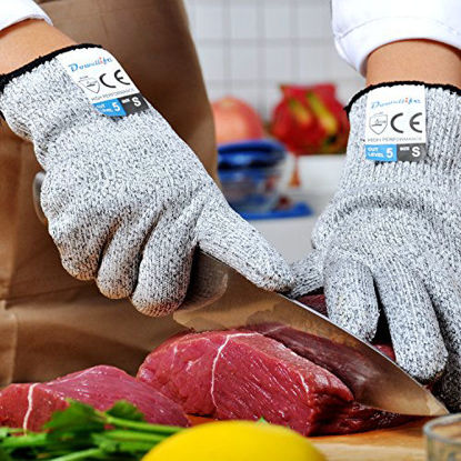 Picture of Dowellife Cut Resistant Gloves Food Grade Level 5 Protection, Safety Kitchen Cuts Gloves for Oyster Shucking, Fish Fillet Processing, Mandolin Slicing, Meat Cutting and Wood Carving. (X-Large)