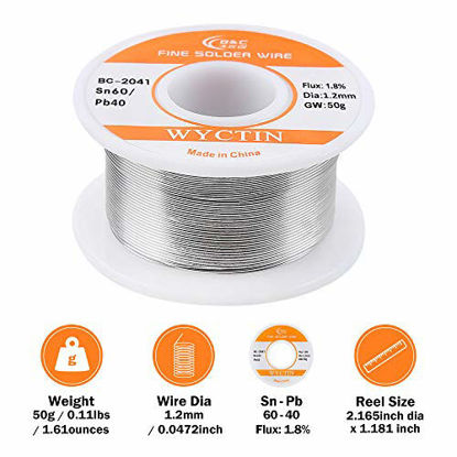 Picture of Solder Wire 60-40 with Rosin Core for Electrical Soldering (1.2mm) 0.11lbs by WYCTIN