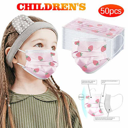 Picture of [US Stock] Colored Disposable Face Masks for Kids Boys Girls 50pcs 3 Ply Non-Woven Breathable Black Pink Disposable Face Masks Cute Cartoon Print by MASZONE