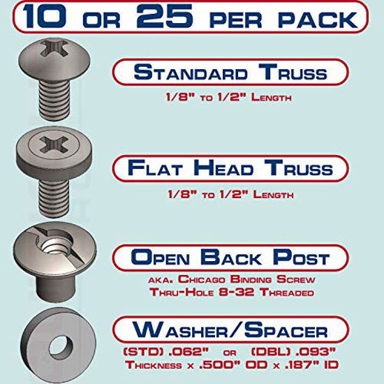 GetUSCart Black Chicago Screw Thru Hole Binding Post Kit 1/8, 1/4, 3