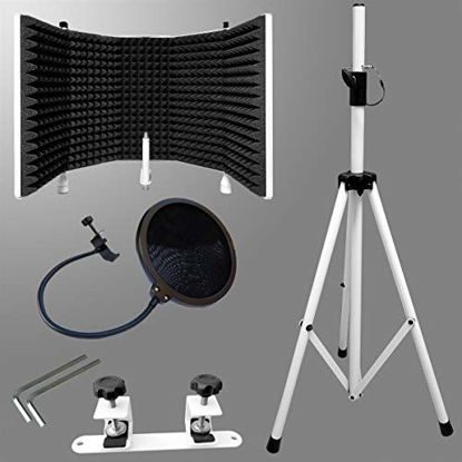 Picture of AxcessAbles SF-101KIT-W Recording Studio Microphone Isolation Shield with Tripod Stand (White) 4' to 6' 6" Height Adjustable Stand Compatible w/Blue Yeti, AT2020, AKG, Rode Microphones