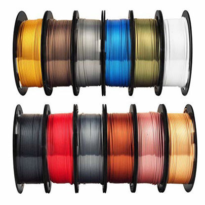 Picture of Mika3D Shine Silk Metallic Gold PLA 3D Printer Filament Bundle 12 Spools Pack, 1.1lbs Spool 1.75mm Widely Compatible, 12 Popular Silk Shiny Gold Colors, with Extra One Bottle of Solid Stick Gift