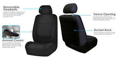 Picture of FH Group FB032BLACK114 Black Unique Flat Cloth Car Seat Cover with 4 Detachable Headrests and Solid Bench