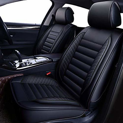 Picture of OASIS AUTO Leather Car Seat Covers, Faux Leatherette Automotive Vehicle Cushion Cover for Cars SUV Pick-up Truck Universal Fit Set for Auto Interior Accessories (Black, Black, OS-001 Full Set)