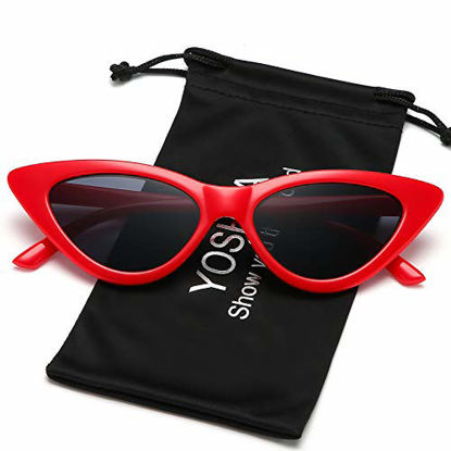 Picture of YOSHYA Retro Vintage Narrow Cat Eye Sunglasses for Women Clout Goggles Plastic Frame (Black + Leoaprd + Red)
