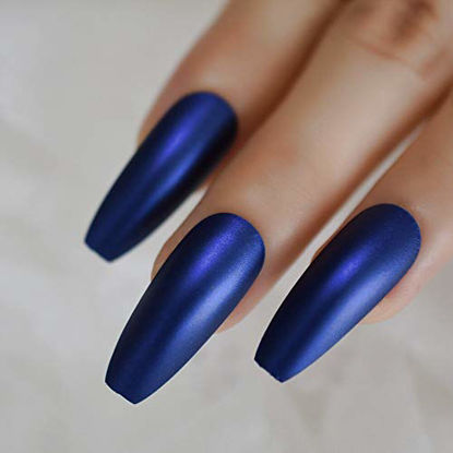 Picture of CoolNail Professional Dark Royal Blue Coffin Nails Extra Long Matte Press on Ballerina False Nails Frosted Sharp Fake Fingers Party nails