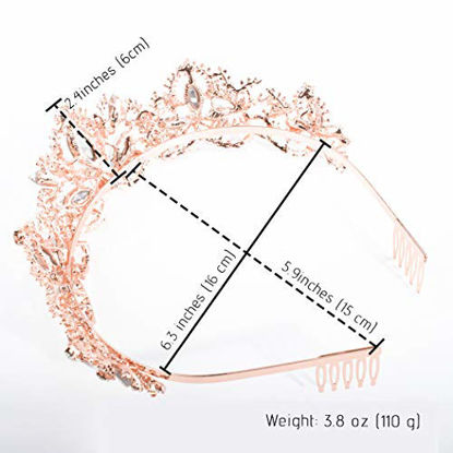 Picture of Exacoo Gold Tiara and Crown for Women Crystal Crowns with Comb Rhinestones Headband Princess Hairpiece for Girls Wedding Hair Accessories for Bachelor Party, Bride, Bridesmaids, Bridal, Prom, Halloween Costume, Cosplay (Rose Gold with Combs)