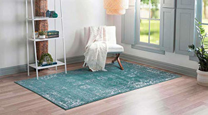 Picture of Unique Loom Sofia Collection Traditional Vintage Area Rug, 4' x 6', Turquoise/Ivory