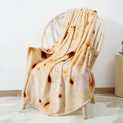 Picture of CASOFU Burritos Blanket, Double Sided Giant Flour Tortilla Throw Blanket, Novelty Tortilla Blanket for Your Family, 285 GSM Soft and Comfortable Flannel Taco Blanket for Adults. (71 inches)