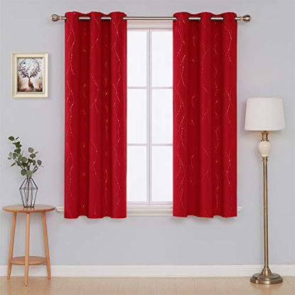 Picture of Deconovo Blackout Curtains Wave Line with Dots Foil Print Design Grommet Top Window Curtains for Bedroom 42 x 45 Inch Red 2 Panels