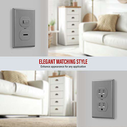 Picture of ENERLITES Duplex Wall Plates Kit, Home Electrical Outlet Cover, 1-Gang Standard Size, Unbreakable Polycarbonate Material, 8821-GY-10PCS, Gray, 10 Pack, Grey, 10 Count