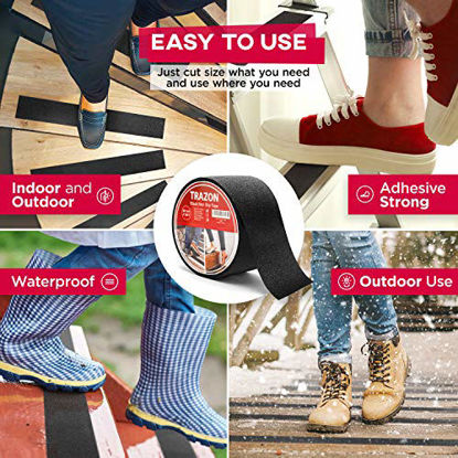 Picture of Grip Tape - Heavy Duty Anti Slip Tape for Stairs Outdoor/Indoor Waterproof 4Inch x 35Ft Safety Non Skid Roll for Stair Steps Traction Tread Staircases Grips Adhesive Non Slip Strips Nonslip Walk Black