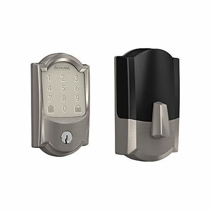 Picture of Schlage Lock Company BE489WB CAM 619 Deadbolt with Camelot Trim in Satin Nickel, Lock & Camelot Front Entry Handle Accent Right-Handed Interior Lever (Satin Nickel) FE285 CAM 619 Acc RH