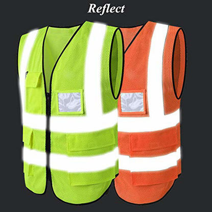 Picture of HYCOPROT High Visibility Mesh Safety Reflective Vest with Pockets and Zipper, Meets ANSI/ISEA Standards (XX-Large, Orange)