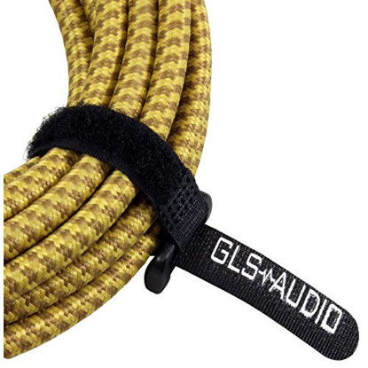 Picture of GLS Audio 15 Foot Guitar Instrument Cable - 1/4 Inch TS to 1/4 Inch TS 15-FT Brown Yellow Tweed Cloth Jacket - 15 Feet Pro Cord 15' Phono 6.3mm - Single