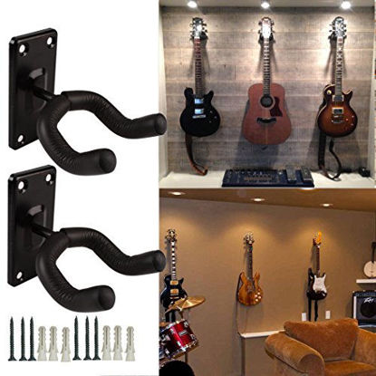 Picture of Guitar hanger Guitar hook Guitar holder Guitar wall mount hangers for Electric Acoustic and Bass Guitars (2 Pack Metal Square)
