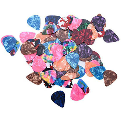 Picture of I-MART Stylish Colorful Celluloid Guitar Picks Plectrums for Guitar Bass Ukulele 0.46mm (Pack of 100 - Assorted Colors)